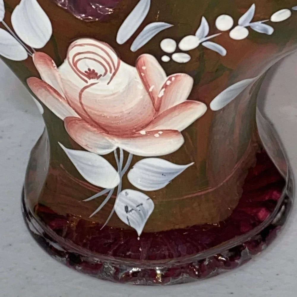 VTG Westmoreland Cranberry Pink Red Glass Basket 7